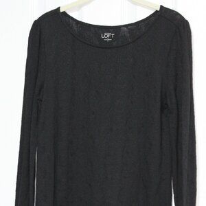 LOFT S Black Lace Textured Knit Top - Romantic Spring Date Night Blouse